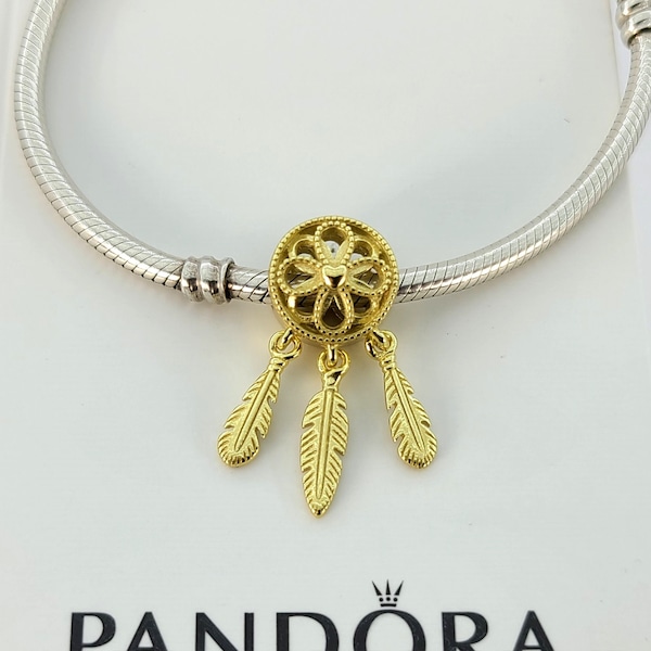 Nouvelle collection Silver Shine - Charm attrape-rêves spirituel plaqué or 14 carats pour bracelet Pandora # 767200C00 avec boîte
