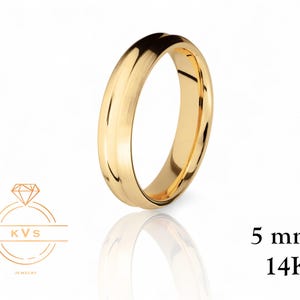 14K Gelbgold 5 mm gewölbter mittlerer Ehering - Comfort Fit - SATIN - Massivgoldring - Damen Herren Ehering Kostenlose Gravur