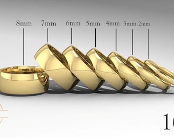 10K Yellow Gold Low Dome Wedding Band Ring - Comfort Fit - Polished -Solid Gold Ring -  Womens Mens Wedding Band - Free Engraving