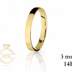 14K Yellow Gold 3mm FLAT Wedding Band Ring - Comfort Fit - ICE MATTE Finish - Solid Gold Ring -  Womens Mens Wedding Band - Free Engraving