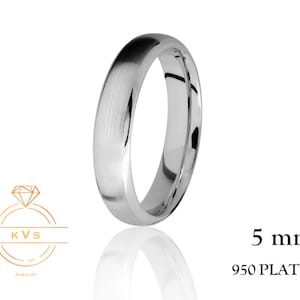 Platine 950 5 mm • BORD BISEAU • Dôme MAT • Alliance - Coupe confortable - Alliance pour homme en platine poli - Gravure gratuite