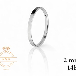 14K White Gold 2mm FLAT Wedding Band Ring - Comfort Fit - ICE MATTE Finish -Solid Gold Ring -  Womens Mens Wedding Band - Free Engraving