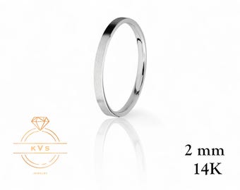 14K Weißgold 2 mm FACH Trauringring - Comfort Fit - EIS MATTE Finish - Massivgoldring - Damen Herren Ehering - Kostenlose Gravur