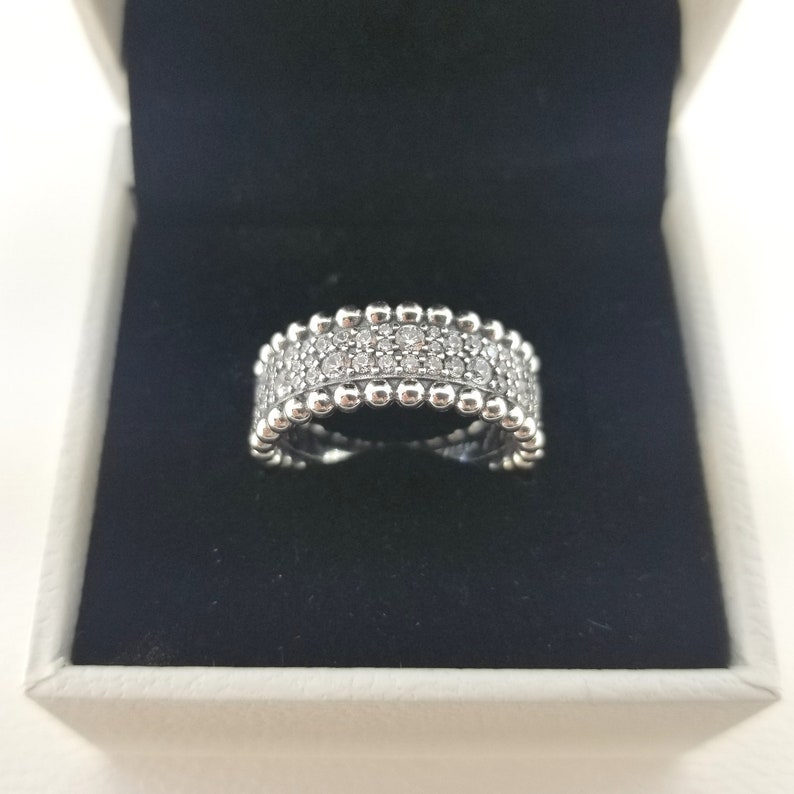 New Pandora Sterling Silver Beaded Pave Band Ring 198676C01 | Etsy