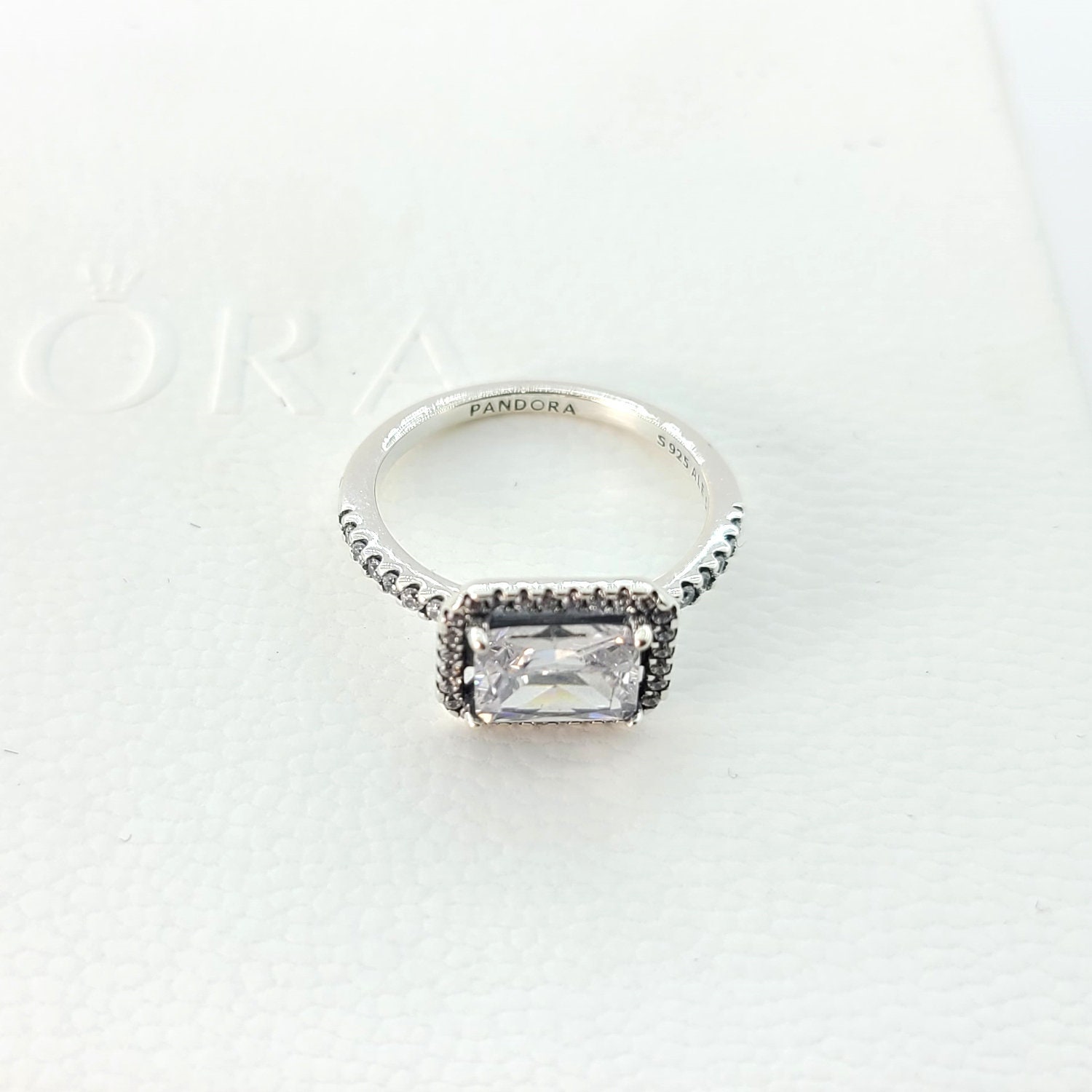 Rectangular Sparkling Halo Ring