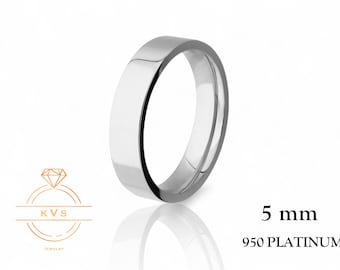 950 Platina Ring FLAT 5 mm Vigselring - Comfort Fit - Polerad - Platina Ring - Dam Herr Vigselring - Gratis Gravyr