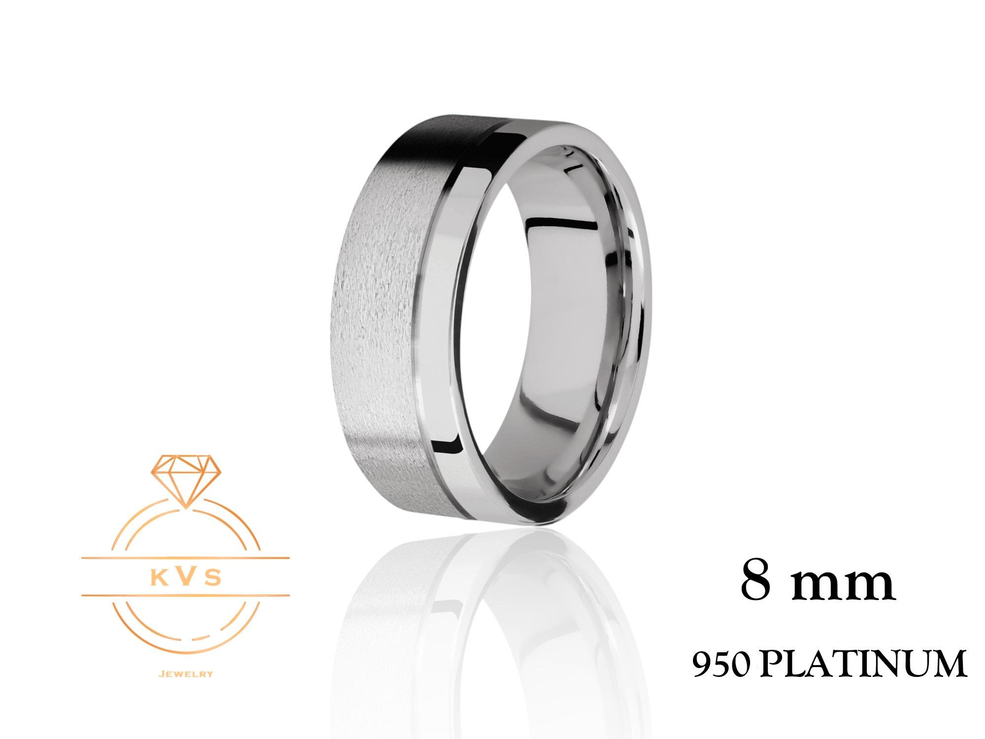 950プラチナ 8mm フラットサテンセンター結婚指輪 - コンフォート 