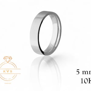 10K White Gold 5mm FLAT Wedding Band Ring - Comfort Fit - MATTE BRUSHED Finish -Solid Gold Ring -  Womens Mens Wedding Band - Free Engraving