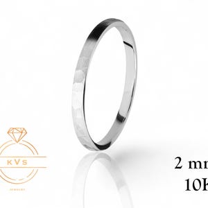 10K White Gold 2mm Low Dome Wedding Band Ring - Comfort Fit - HAMMERED - Solid Gold Ring -  Womens Mens Wedding Band - Free Engraving