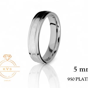 950 Platinum 5mm • FLAT • Milgrain Hammered Finish •  Wedding Band Ring - Comfort Fit - Solid Platinum Ring Mens Ring- Free Engraving