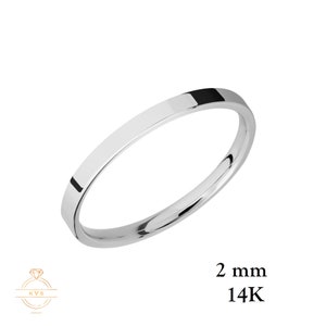 14K White Gold FLAT 2 mm Wedding Band Ring - Comfort Fit - High Polished - Solid Gold Ring -  Womens Mens Wedding Band - Free Engraving