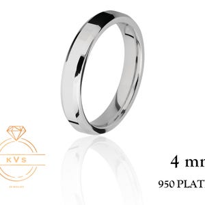 Solid 950 Platinum Beveled Edge 4mm Wedding Band Ring - Comfort Fit - POLISHED - Platinum Ring Womens Mens Wedding Band Free Engraving
