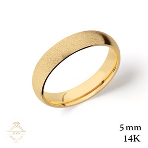 14K Yellow Gold 5mm LOW DOME Wedding Band Ring MATTE Brushed - Comfort Fit - Solid Gold Ring - Womens Mens Wedding Band - Free Engraving