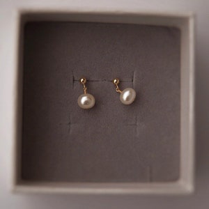 Dainty Pearl Drop Earrings - Minimalist Pearl Earrings for Everyday - Akoya Lucky No. 8 Pearl Earrings - Brides, Bridesmaids, Birthday Gift