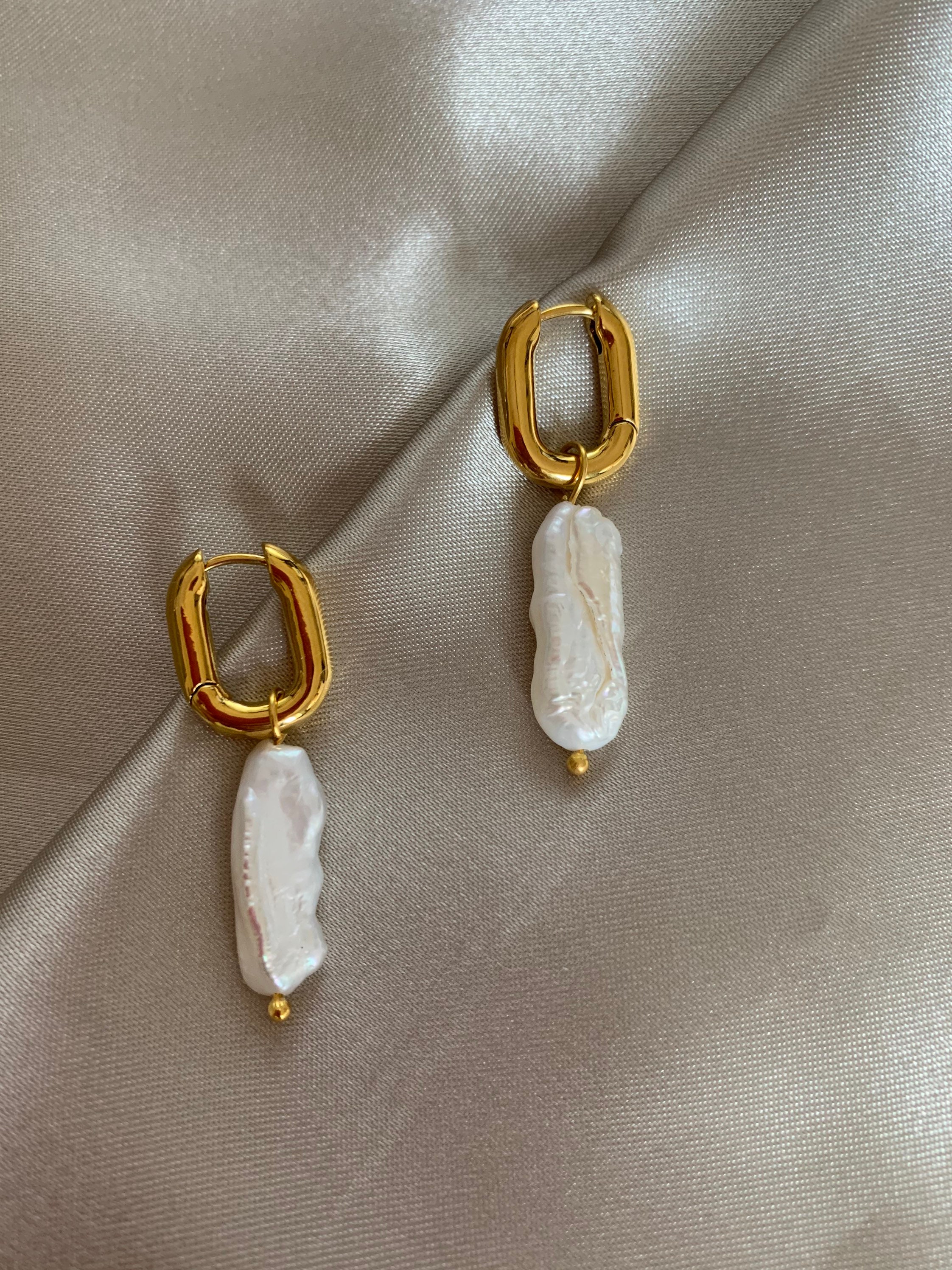 U Shape Gold Hoops Detachable Baroque Pearl Drop Earrings - Etsy UK