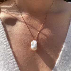 Large Baroque Pearl Pendant Necklace in 18k gold vermeil, rose gold vermeil, sterling silver, White Fireball Baroque Pearl Pendant, Layering