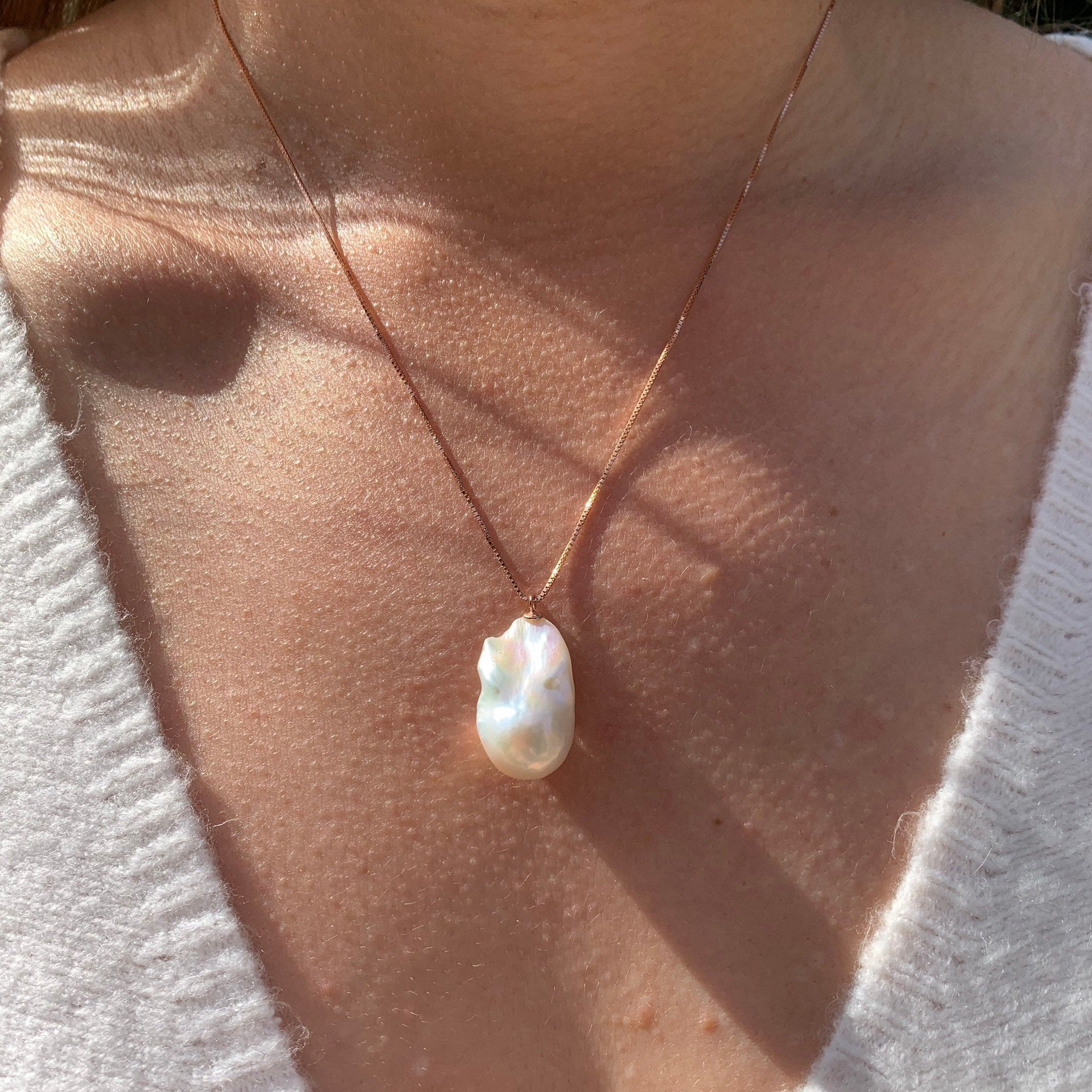 Large Baroque Pearl Pendant Necklace in 18k Gold Vermeil, Rose Gold Vermeil,  Sterling Silver, White Fireball Baroque Pearl Pendant, Layering - Etsy