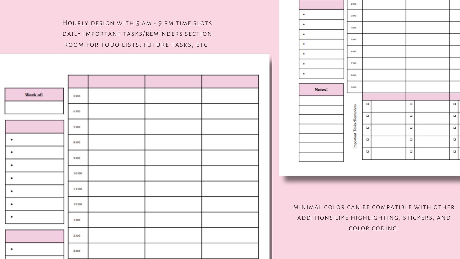 D1 Weekly Planner Printable PDF Download A4, A5, US Letter pink - Etsy