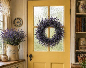 Lavender Wreath for Front Door – Farmhouse Spring Wreath, Purple Floral Door Decor, Cottage Style Wreath, Summer Door Hanger, Country Wreath