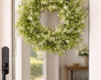 Variegated Boxwood wreath, 20 inch Year round wreath, spring summer Wreath, farmhouse decor, neutral Wreath,