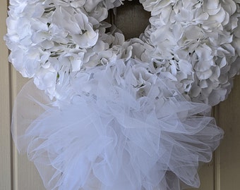 BEST SELLER...Wedding Day, Bridal Shower Wreath, Chapel Door Wreath, White Hydrangea Wreath, Spring Wreath, Garden Wedding, Church Door