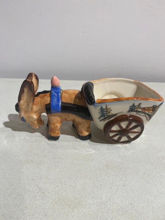 Vintage Donkey Pulling Cart Planter Made in Japan Etsy