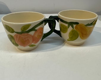 2 Vintage Franciscan Pottery Fresh Fruit Peach Pear Green Coffee Tea Cup USA