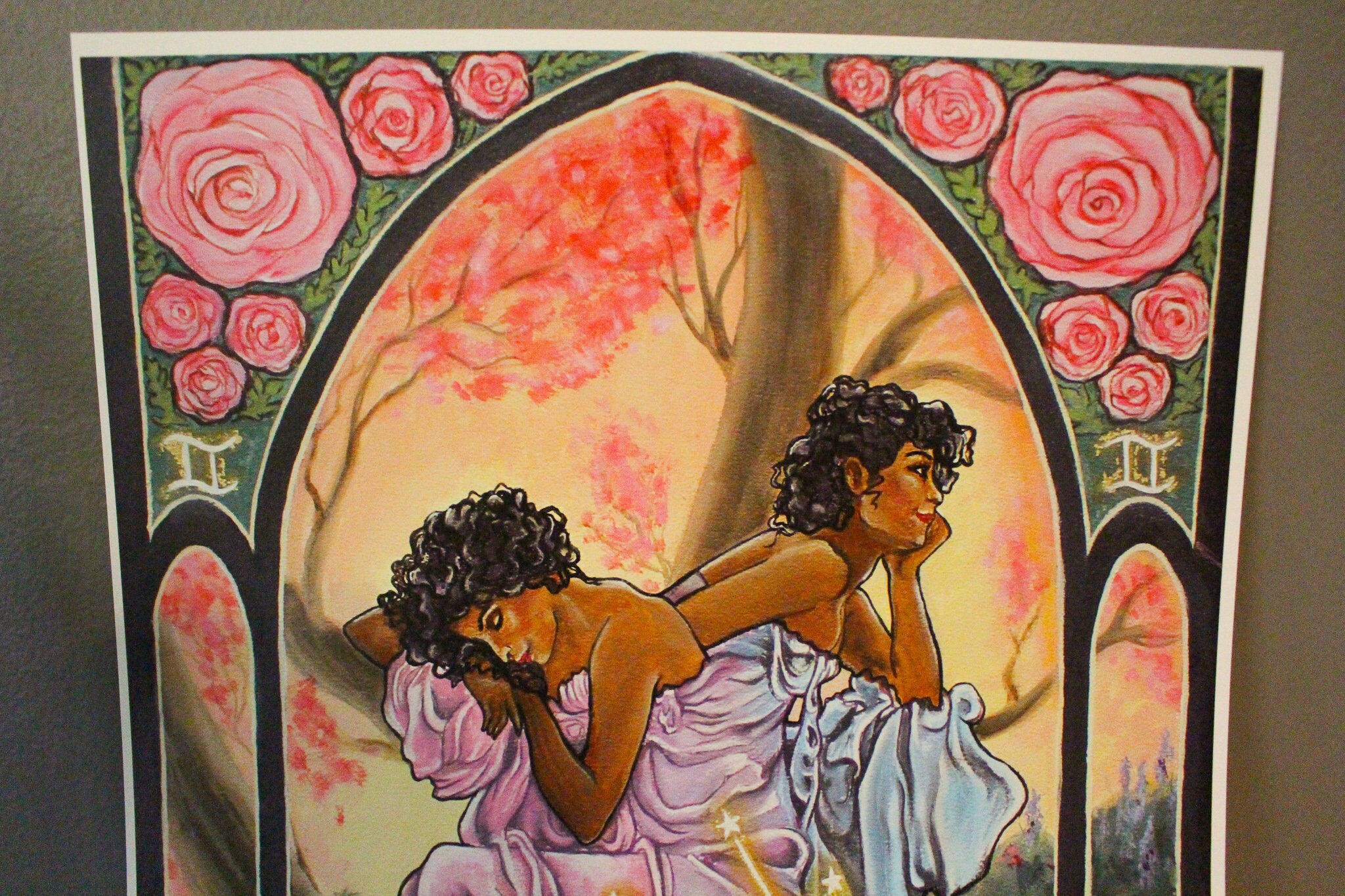 Gemini Art Nouveau Fine Art Print Zodiac Painting Birthday | Etsy