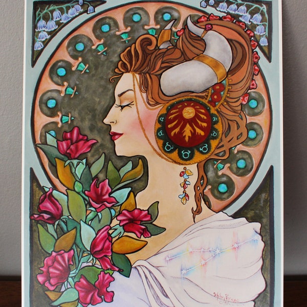 Taurus Art Nouveau Fine Art Print - Zodiac Painting - Birthday Gift - Witch Artwork - Zodiac Present - Alphonse Mucha - Victorian Art