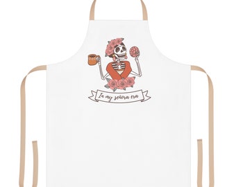 Señora Era Skeleton Calavaer Catrina Pan Dulce Roses Coffee Mama Casa Apron, 5-Color Straps (AOP)