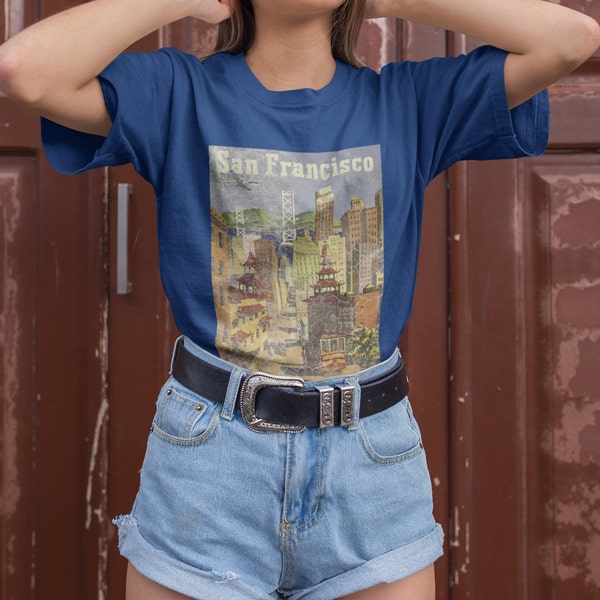 San Fran Francisco Chinatown Vintage Postcard Travel Retro Short Sleeve Unisex T-Shirt