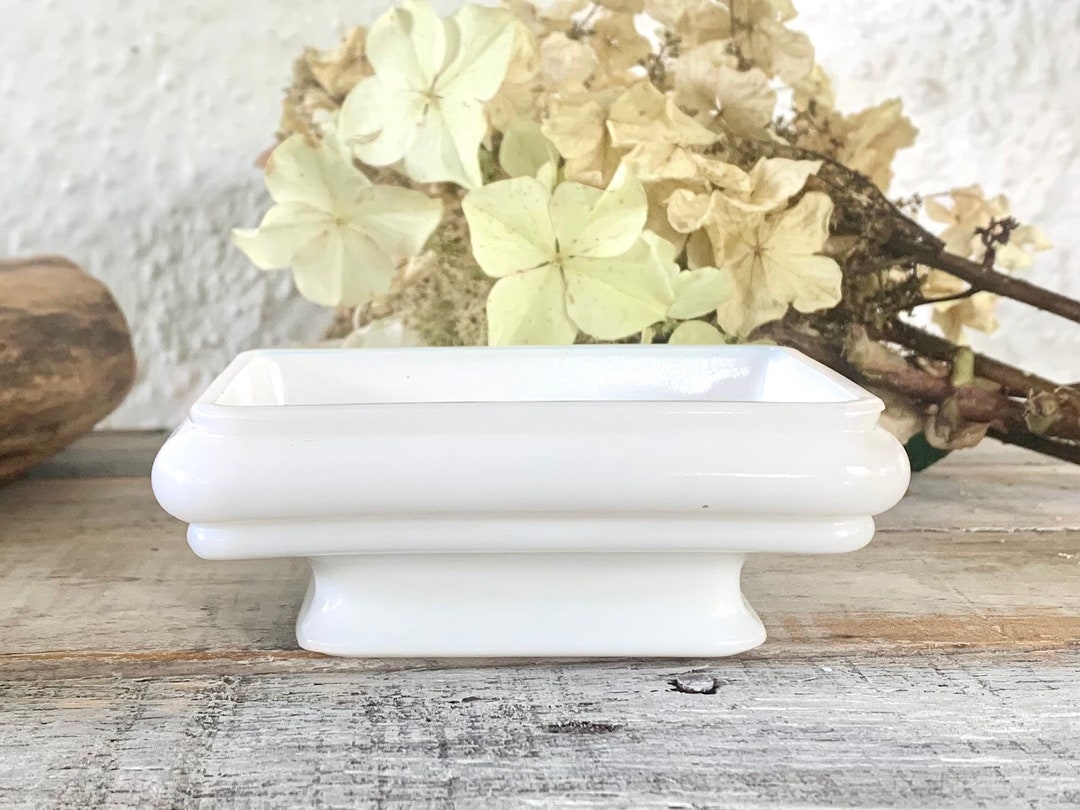 Vintage Milk Glass Soap Dish Etsy
