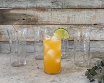 Set of 5 Etched Embossed Glasses