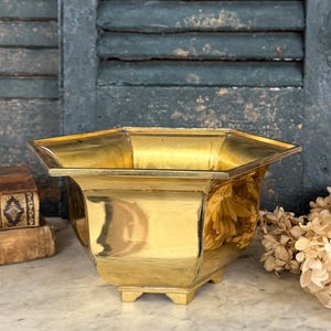 Footed Brass Planter Hexagon Shape