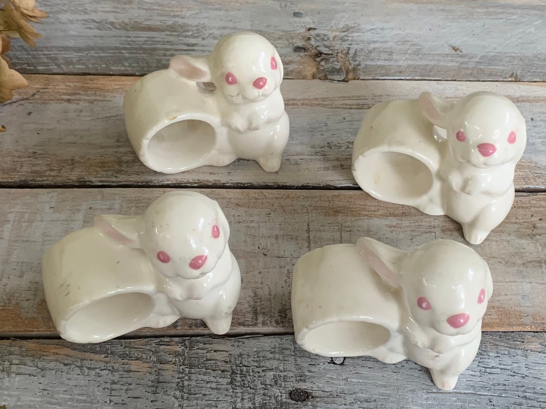 Vintage Ceramic Bunny Napkin Rings Etsy