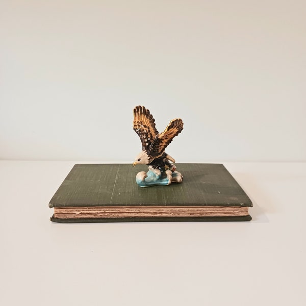 Jeweled Eagle Trinket Box - Enameled Metal Eagle Figurine - Vintage Home Decor