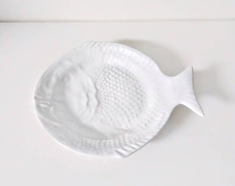 Portuguese Pottery Fish Platter - White Figural Fish Shaped Tray - Vintage Portugal Serving Dish - Vintage Home Decor