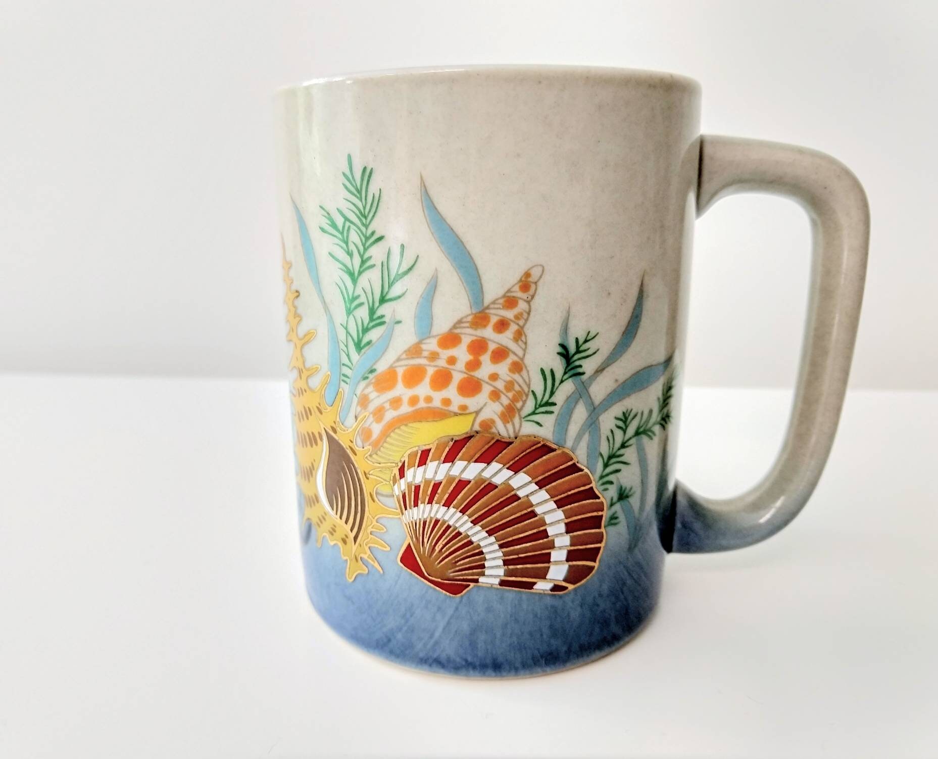 Vintage Seashell Mug Coastal Nautical Stoneware Mug Blue Etsy UK