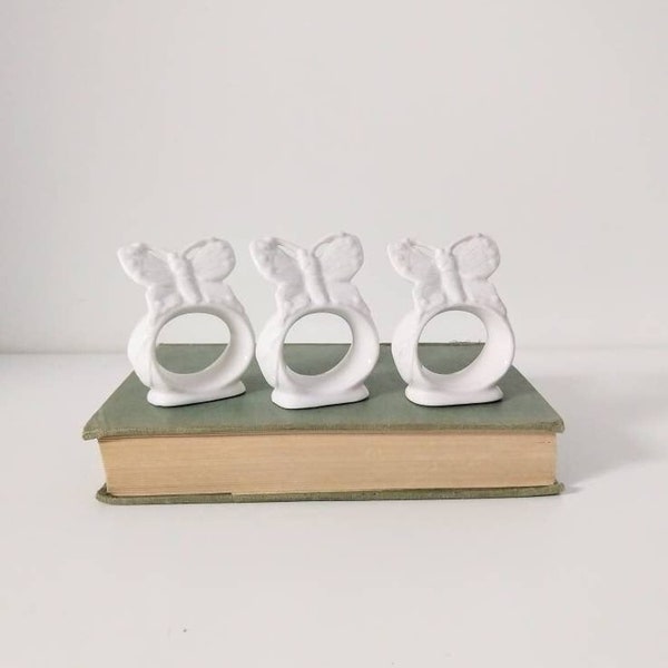 Butterfly Napkin Rings - Set of Three Vintage White Figural Butterfly Shaped Standing Napkin Holders