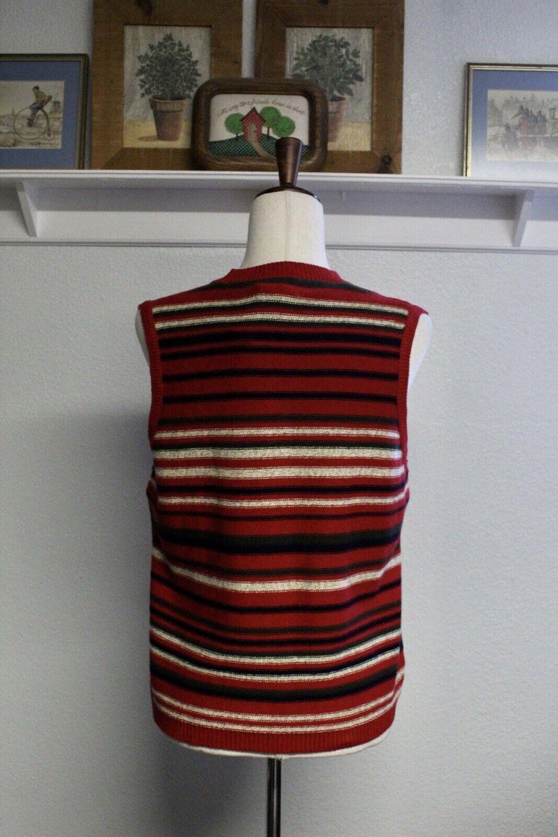 Vintage Pendleton Striped Cotton Sweater Vest - Womens Size Medium Button Front Knit Top image 3