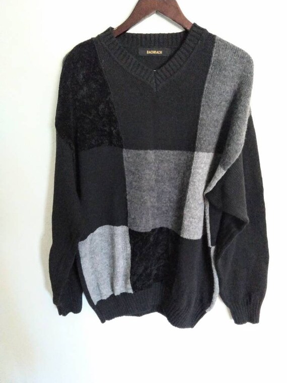 Bachrach Patchwork Sweater Mens Size XL Black Gray Pullover - Etsy