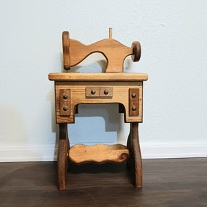 Vintage Child&#39;s Toy Sewing Machine - Handmade Wooden Doll Size Furniture