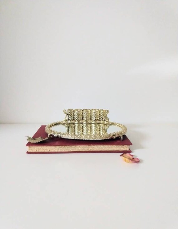 Vintage Vanity Makeup Tray Small Gold Filigree Cherub Etsy