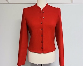 Vintage Nan Elliot Boiled Wool Blazer - Womens Size 6/8 Bright Red Button Up Knit Cardigan Jacket
