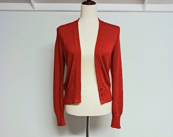 Vintage Red Knit Cardigan - Womens Size Small Three Button Cardigan - Separate Thoughts by Nardis Textured Open Knit Sweater