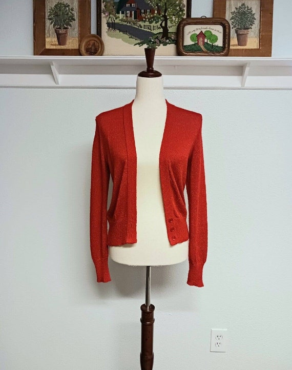 Vintage Red Knit Cardigan - Womens Size Small Thre