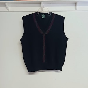 Vintage Izod Shetland Wool Vest - Mens Size Large Black Knit Sweater Vest