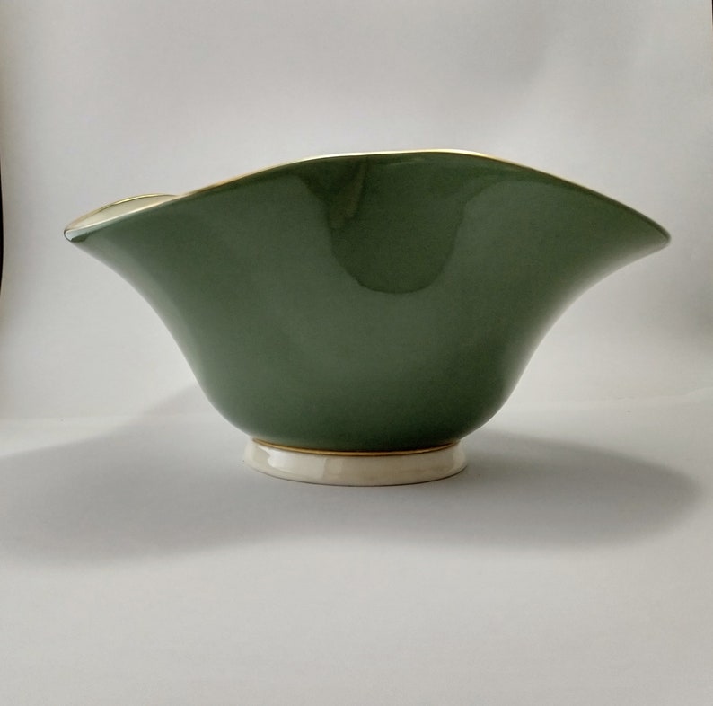 Fine China Candy Dish Replacement China Vintage China Bowl with Fluted Edge Lenox China Bowl Elegant Green Bowl with Gold Trim
