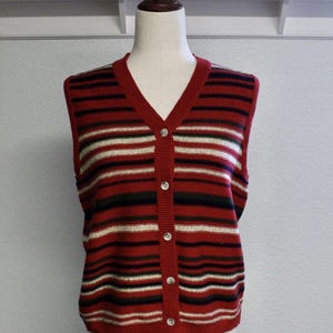 Vintage Pendleton Striped Cotton Sweater Vest - Womens Size Medium Button Front Knit Top image 1
