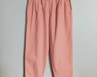 Vintage Peach Trousers - Womens Vintage Size 10 / Modern 6 Pleated High Rise Pants - Casablanca Ramie Cotton Pink Orange Pants